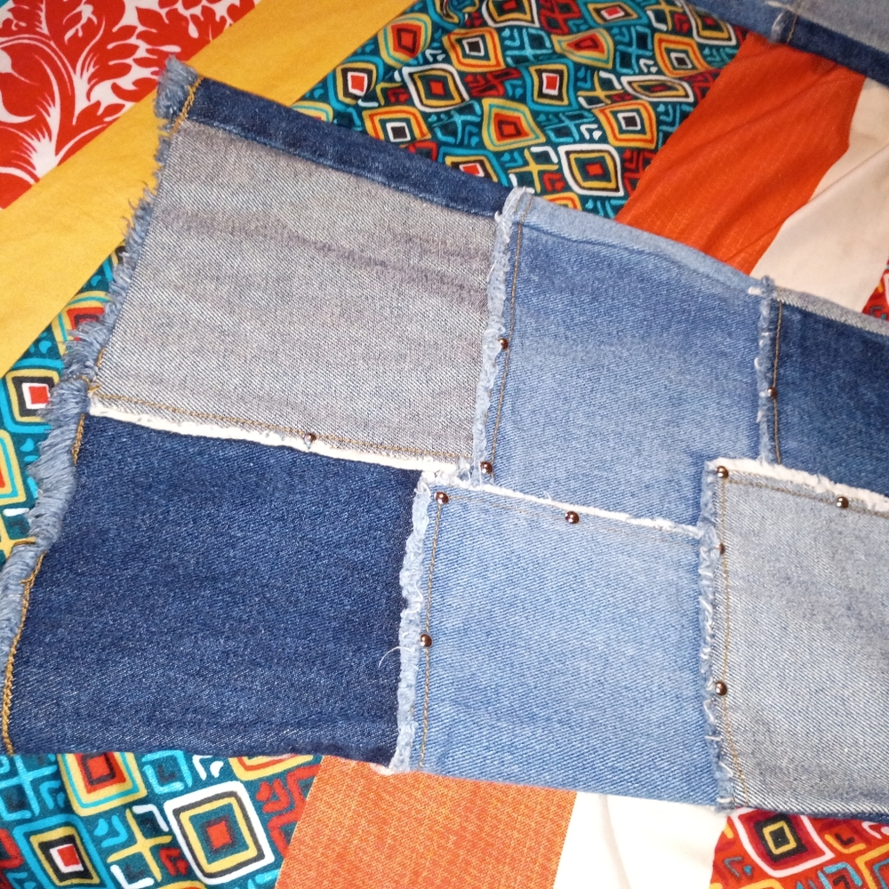 Vintage Patchwork Patches Distressed Wide Leg Flare Raw Hem 30 11 Women's Jrs - Picture 6 of 6